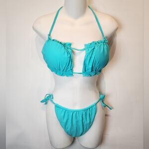 New Aqua Blue Bikini Two Piece Sexy Swimsuit String Bikini Size L